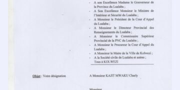 RDC: KAJIT MWAKU Charly désigné point focal provincial du mouvement citoyen OBAPG RDC dans la province de Lualaba