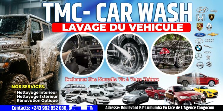 Bukavu : TMC Lavage, l’excellence du nettoyage automobile situé sur le boulevard Patrice Emery Lumumba Boulevard