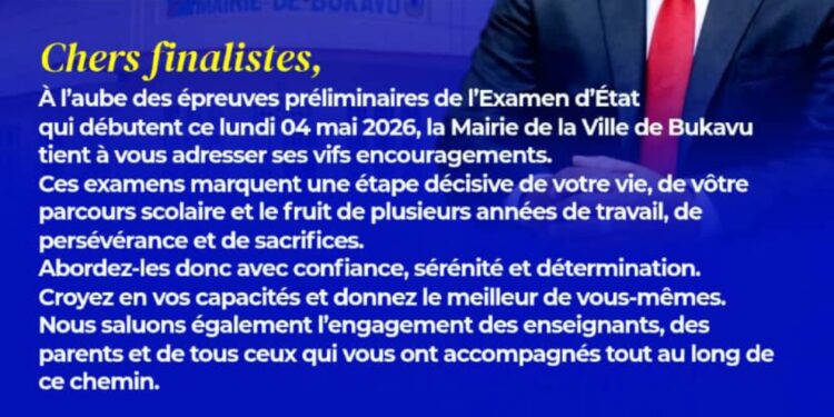 Bukavu : la mairie encourage les finalistes à la veille des épreuves préliminaires de l’Examen d’État