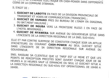 Bukavu : l&rsquo;engagement de la SNEL avec le  cash-power dans 4 sites de vente et bientôt dans d&rsquo;autres sites