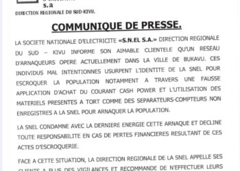 Usurpation de l’identité de la SNEL à Bukavu : les auteurs activement recherchés