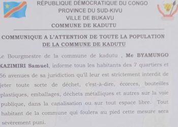 Kadutu : Le bourgmestre sous l&rsquo;AFC-M23, Byamungo Kazimiri interdit de jeter les déchets plastiques et métalliques sur la voie publique et dans les canalisations