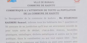 Kadutu : Le bourgmestre sous l&rsquo;AFC-M23, Byamungo Kazimiri interdit de jeter les déchets plastiques et métalliques sur la voie publique et dans les canalisations