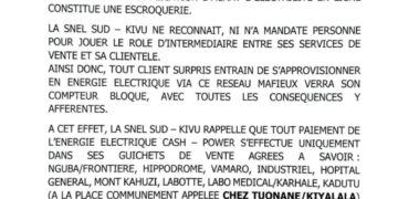 Bukavu : la SNEL Sud-Kivu met en garde contre une fausse application d’achat d’électricité en ligne