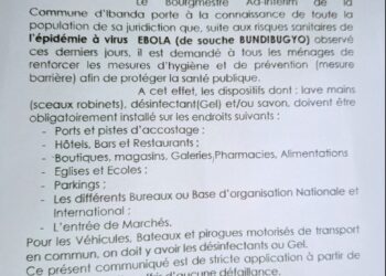 Ibanda en alerte : la commune renforce la sensibilisation et les mesures contre l&rsquo;épidémie Ebola (Communiqué)