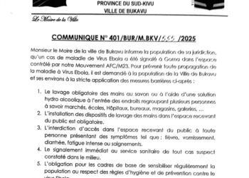 BUKAVU : Le maire de la ville appelle à une vigilance collective face au risque de propagation du virus Ebola
