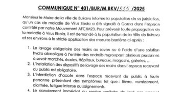 BUKAVU : Le maire de la ville appelle à une vigilance collective face au risque de propagation du virus Ebola
