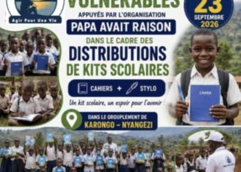 « Un cahier aujourd’hui, un avenir demain » : l’Association Papa Avait Raison mobilise pour les enfants vulnérables de Nyangezi